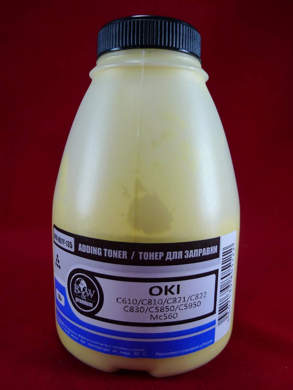 Тонер OKI C610/C810/C821/C822/C830/C5850/C5950/MC560 Yellow (фл. 135г) B&W Premium Tomoegawa фас.Россия