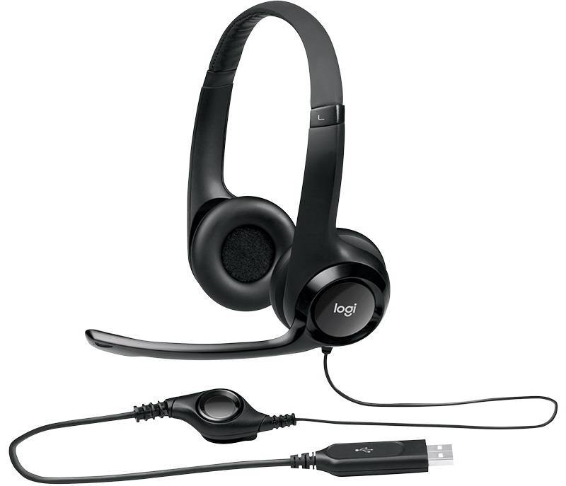 Logitech Гарнитура H390 Headset, накладные, микрофон поворотный, регулятор громкости, USB, 1.9 м, чёрный.