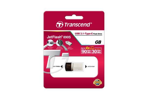 Флеш накопитель 32GB Transcend JetFlash 890, USB 3.1/USB Type-C, серебряный