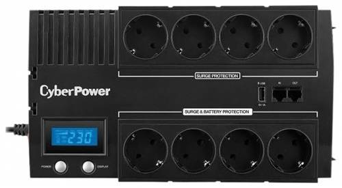 ИБП CyberPower BR700ELCD Line-interactive 700VA/420W (Euro x8, RJ11/RJ45, USB-A x1, USB-порт, 288x118x166(мм), 5,3кг)