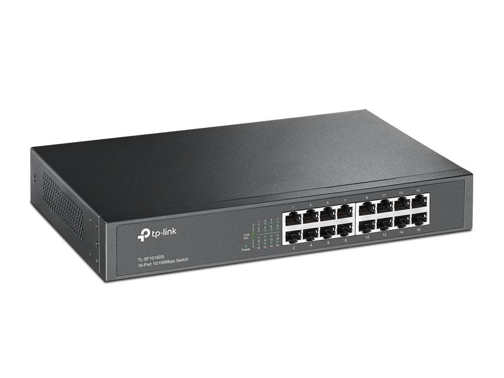 TP-Link TL-SF1016DS 16-портовый коммутатор 10/100 Мбит/с, стальной корпус высотой 1U, монтируется в 13-дюймовую стойку