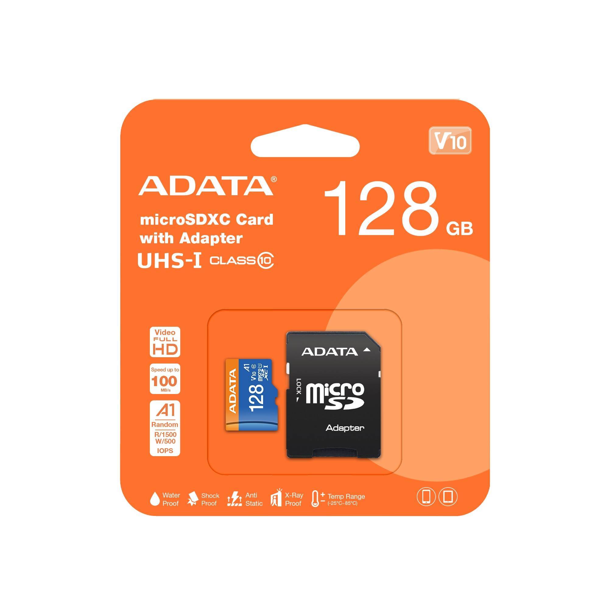 Флеш карта microSD 128GB A-DATA Premier microSDXC Class 10 UHS-I A1 V10 100/25 MB/s (SD адаптер)