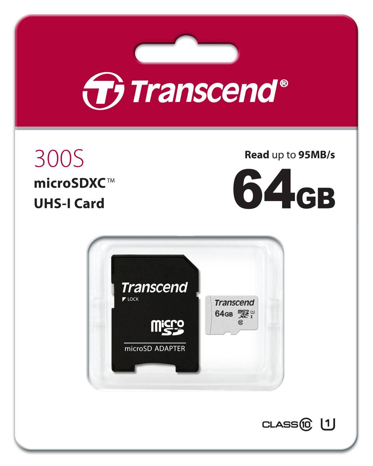 Флеш карта microSD 64GB Transcend microSDXC Class 10 UHS-I U1, (SD адаптер), TLC