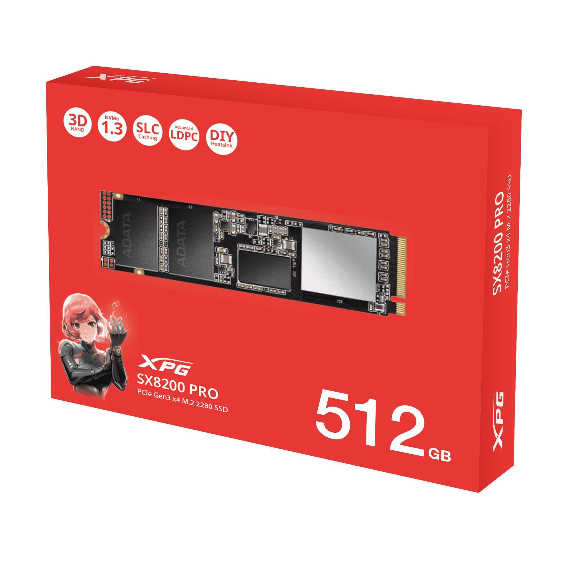 Твердотельный диск 512GB A-DATA XPG SX8200 Pro, M.2 2280, PCI-E 3x4, DRAM, LDPC ECC [R/W - 3350/2350 MB/s] 3D-NAND TLC