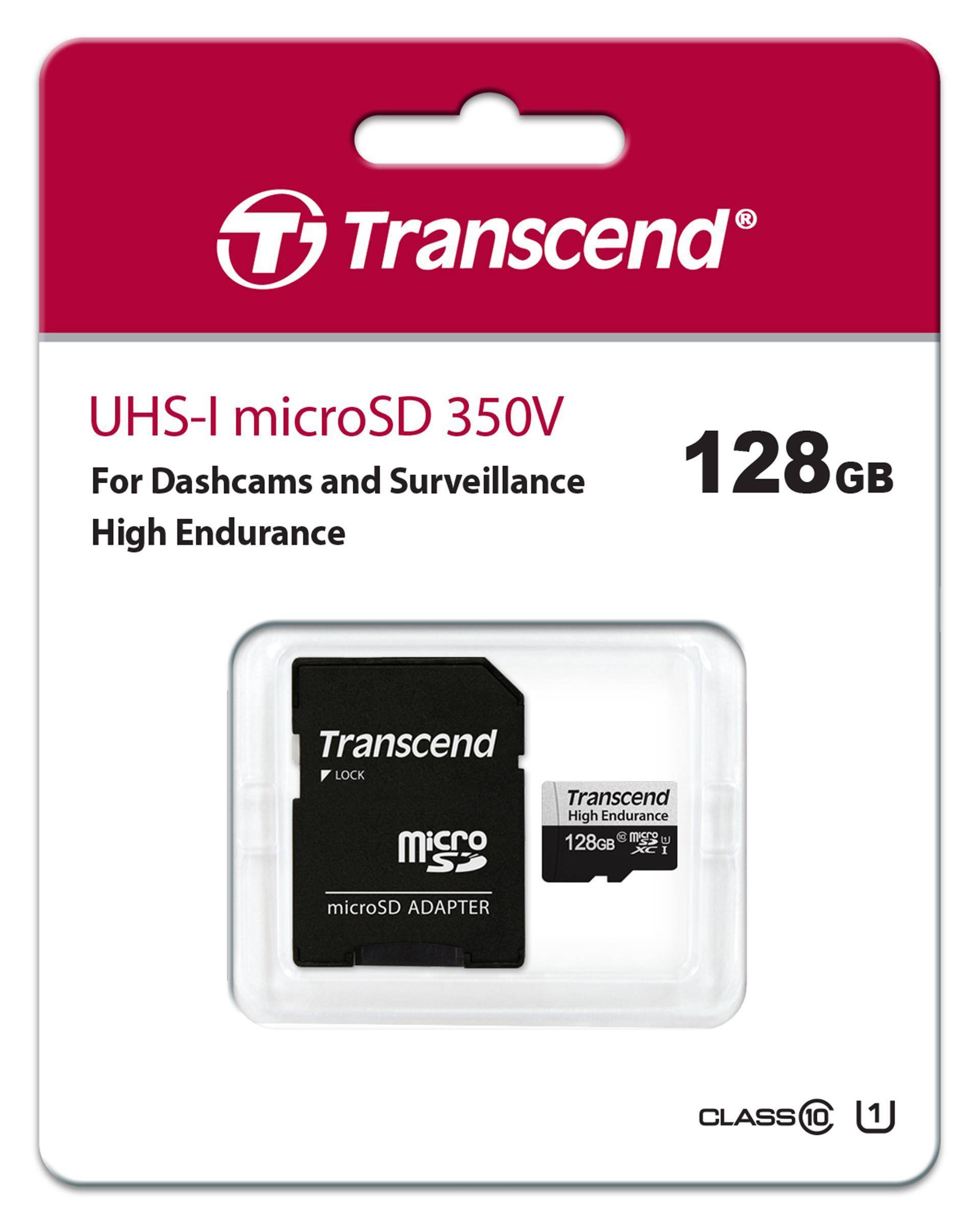 Флеш карта microSD 128GB Transcend microSDXC Class 10 UHS-I U1, High Endurance, (SD адаптер), R/W: 100/45 MB/s, 3D TLC