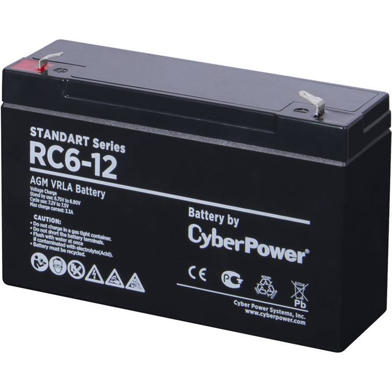 Аккумуляторная батарея CyberPower RC 6-12 6В/12Ач, клемма F1 (97х43х53мм (59мм); 1,85кг; Срок службы 6лет)