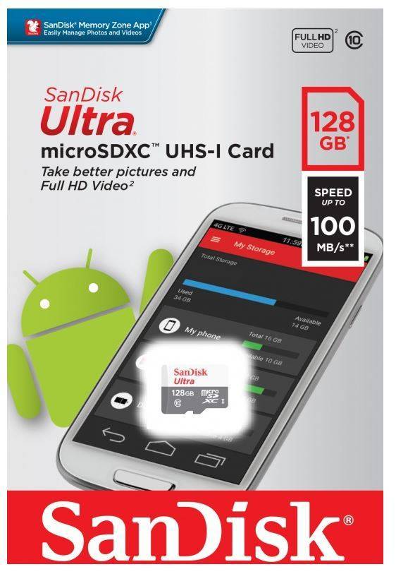 Флеш карта microSD 128GB SanDisk microSDXC Class 10 Ultra UHS-I 100MB/s