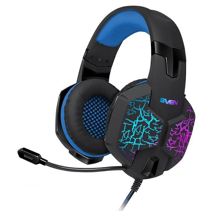 SVEN Гарнитура проводная игровая AP-U980MV, RGB, звук7.1, USB, 2,2м, чёрный/синий