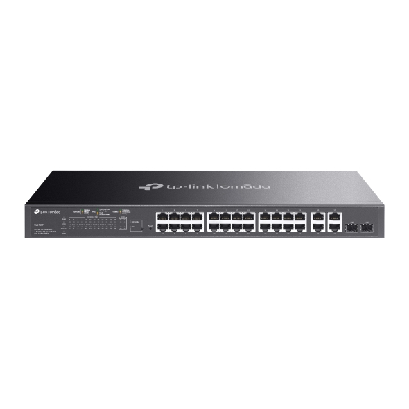 TP-Link SL2428P Omada 24‑портовый управляемый РоЕ-коммутатор Smart Fast Ethernet, 2 гигабитными портами без РоЕ и 2 SFP