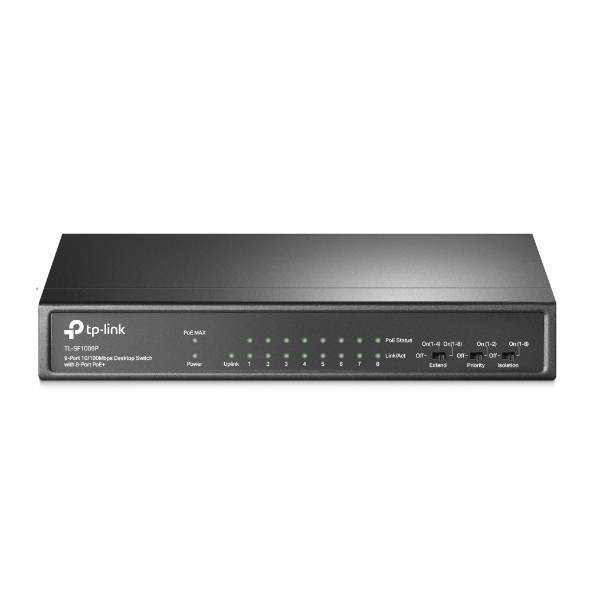 TP-Link TL-SF1009P 9-портовый настольный 10/100 Мбит/с коммутатор с 8 портами PoE+, стальной корпус