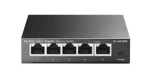 TP-Link TL-SG105S 5-портовый гигабитный настольный коммутатор, 5 гигабитных портов RJ45, стальной настольный корпус