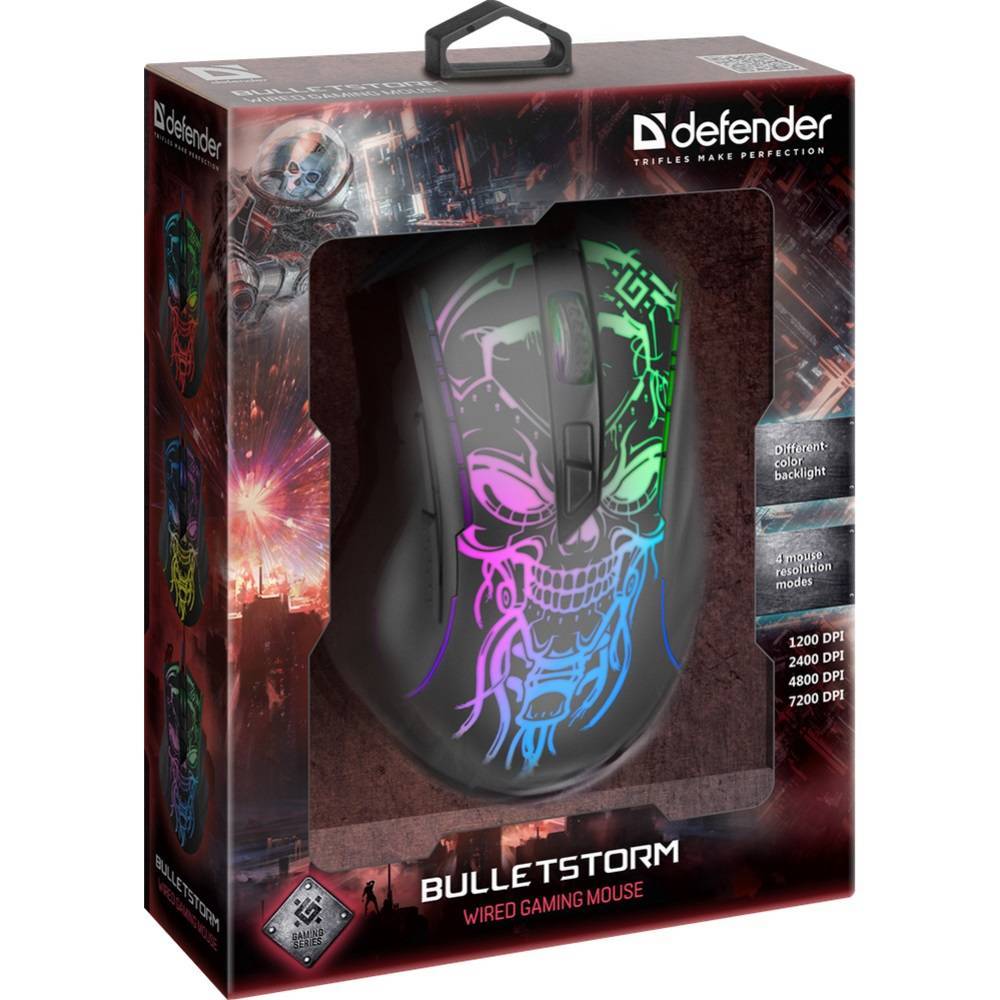 Defender Игровая мышь проводная Bulletstorm GM-928 7кнопок,7200dpi