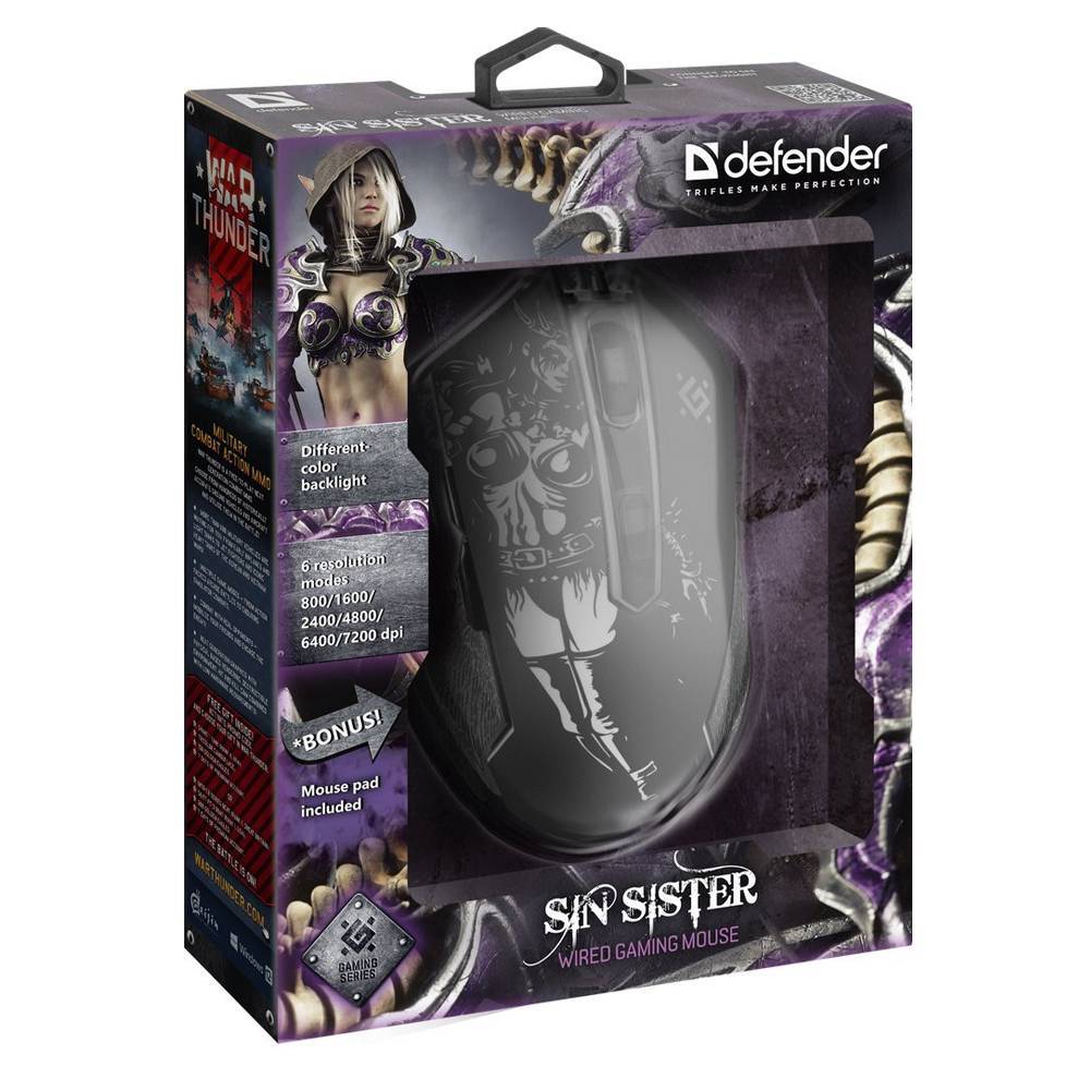 Defender Игровая мышь проводная Sin'Sister GM-933 6 кнопок,7200dpi