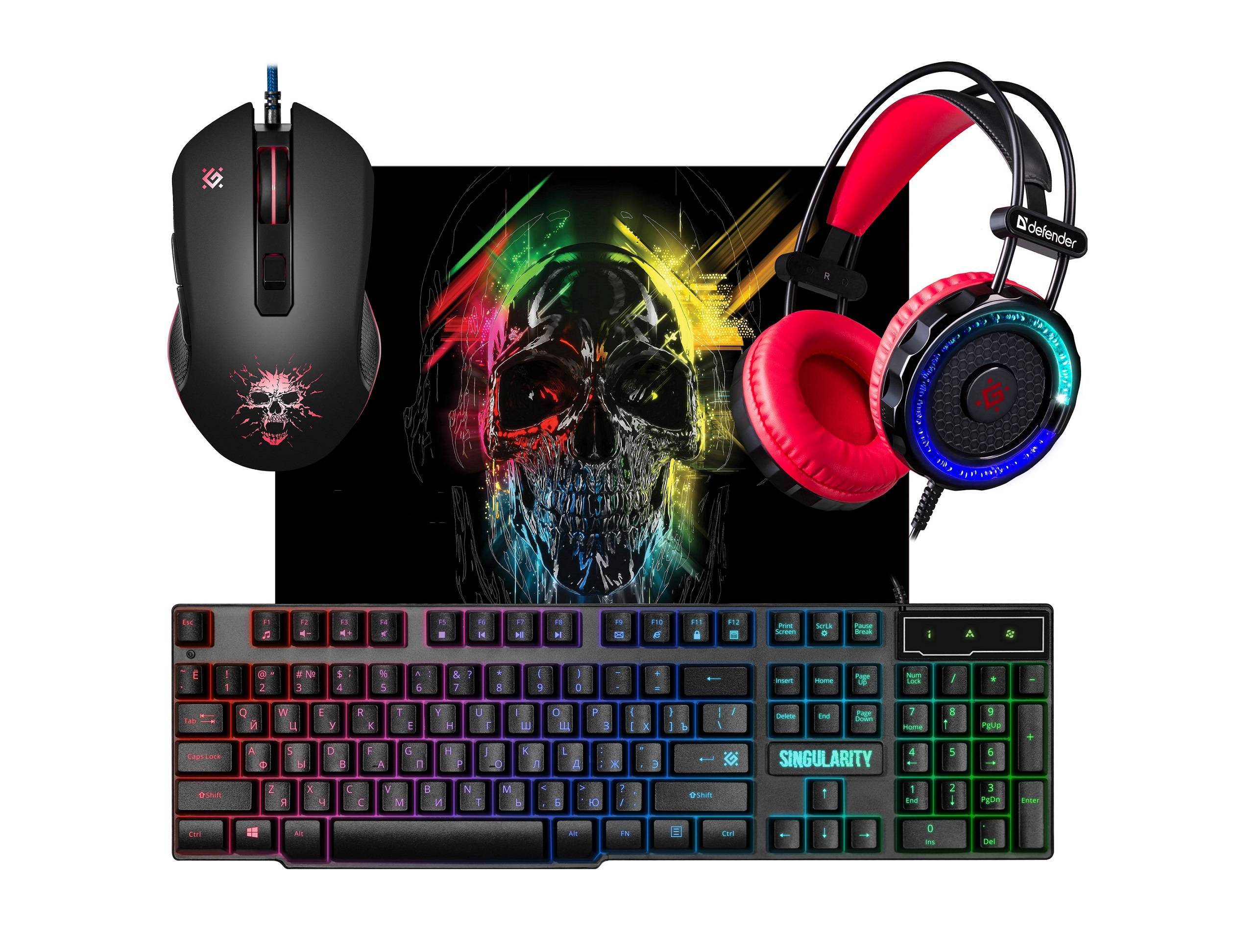 Defender Игровой набор проводной Singularity MKP-118 мышь+клавиатура+гарнитура+коврик.
