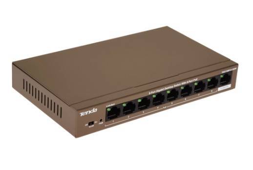 Tenda TEF1109P-8-102W Коммутатор неуправляемый PoE, 9 портов, 9x100 Мбит/с, PoE 8х92 Вт, настольный
