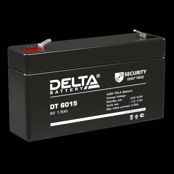 Аккумуляторная батарея Delta DT 6015 6В/1,5Ач, клемма F1 (97х24х51мм (56мм); 0,3кг; Срок службы 5лет; Гарантия 1г)