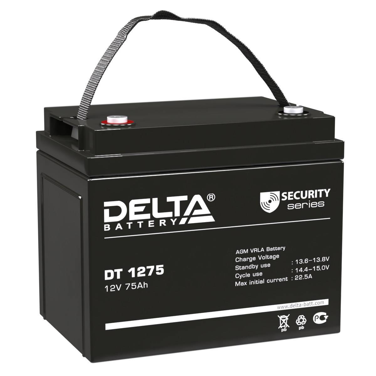 Аккумуляторная батарея Delta DT 1275 12В/75Ач, клемма Болт М6 (260х168х211мм (217мм); 21,5кг; Срок службы 7-10лет; Гаран