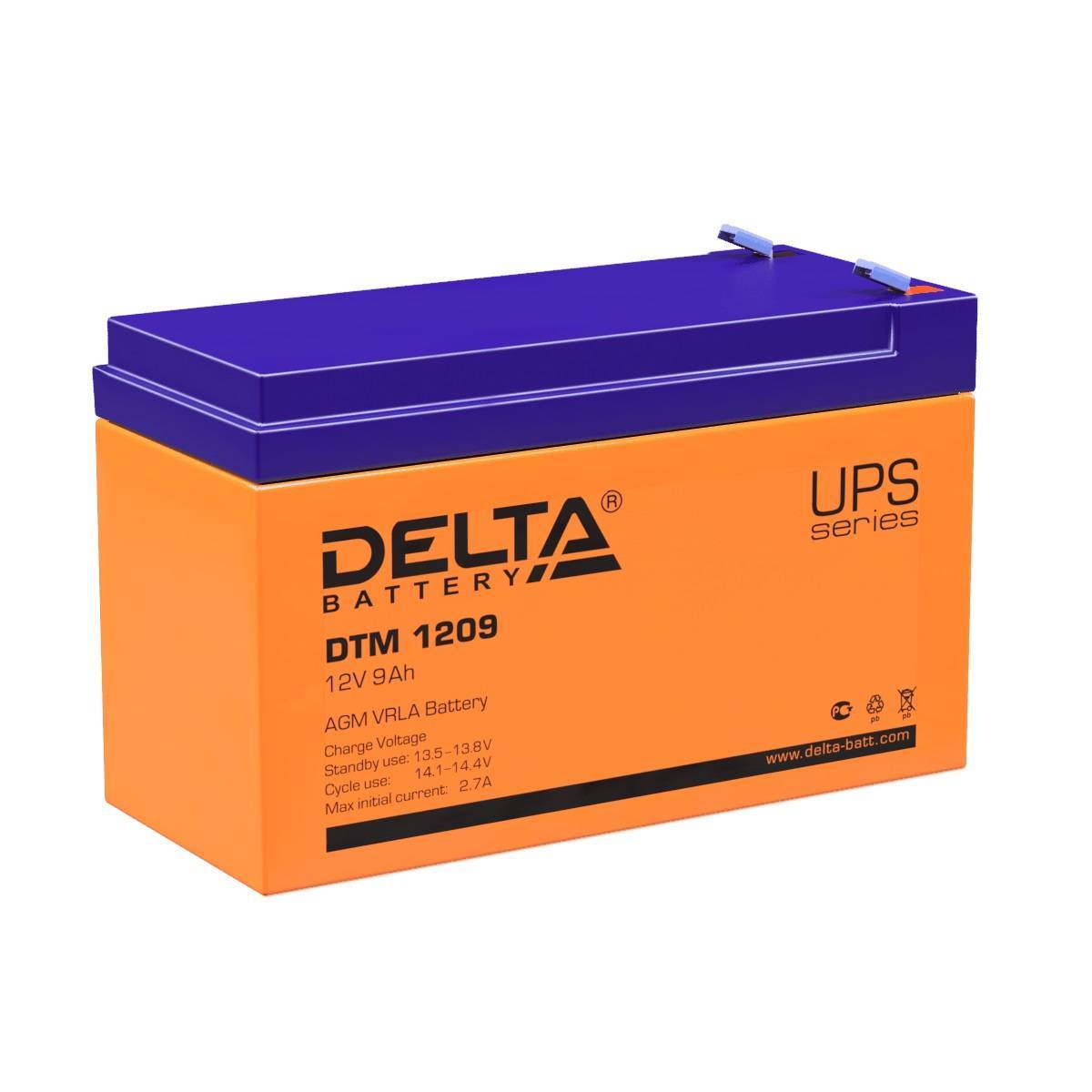 Аккумуляторная батарея Delta DTM 1209 12В/9Ач, клемма F2 (151х65х94мм (100мм); 2,65кг; Срок службы 6лет; Гарантия 1г)