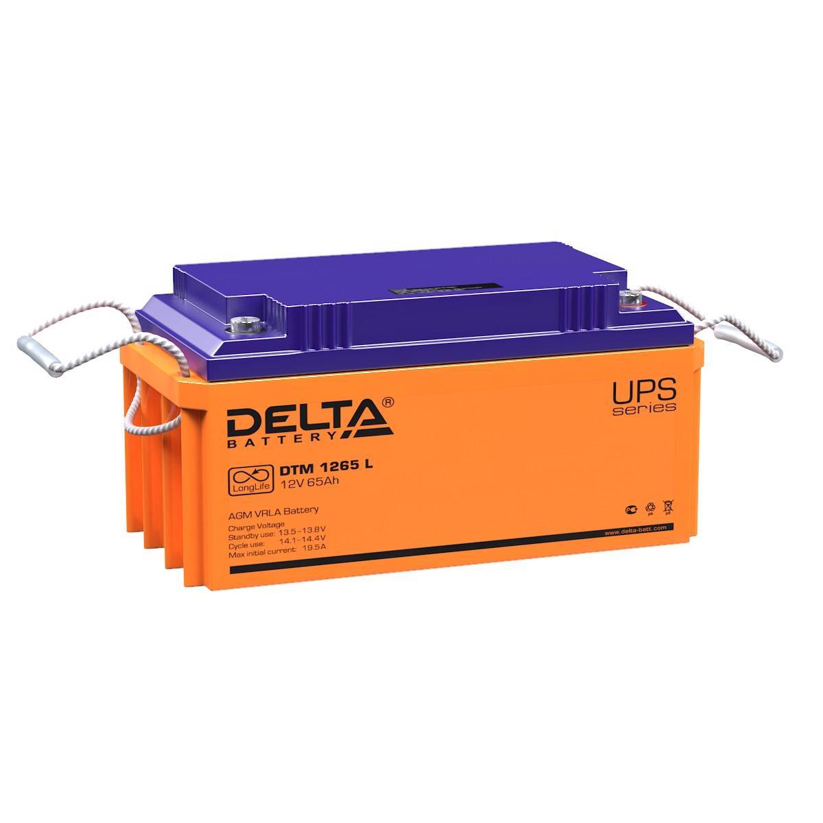 Аккумуляторная батарея Delta DTM 1265 L 12В/65Ач, клемма Болт М6 (350х167х179мм (179мм); 22,4кг; Срок службы 10-12лет; Г