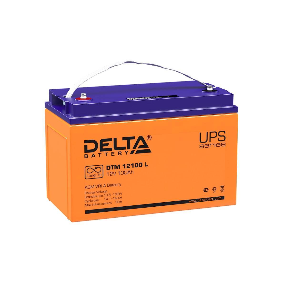 Аккумуляторная батарея Delta DTM 12100 L 12В/100Ач, клемма Болт М6 (330х171х215мм (220мм); 29кг; Срок службы 10-12лет; Г
