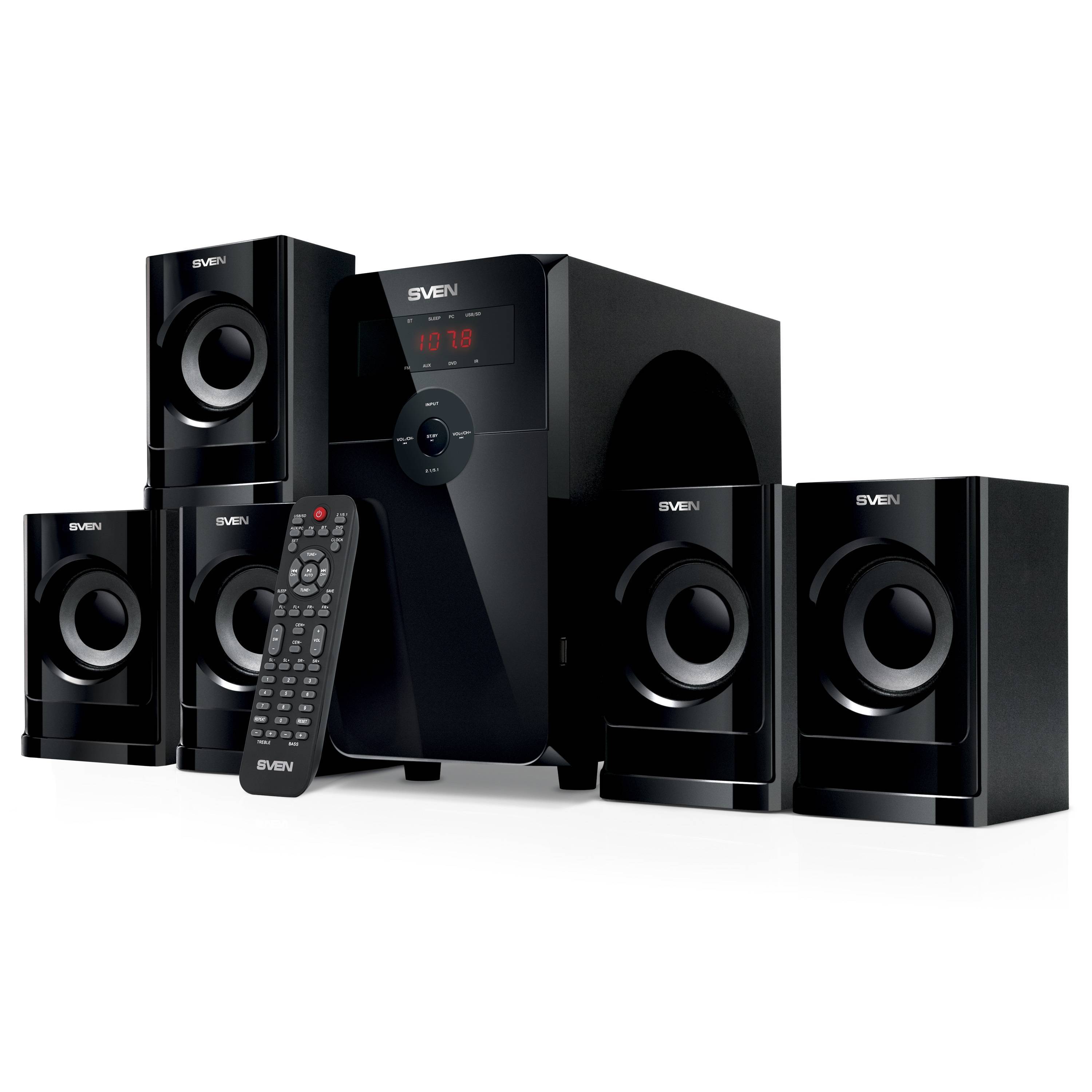 SVEN HT-201, черный (80 Вт, Bluetooth, пульт, дисплей, FM, USB, SD)