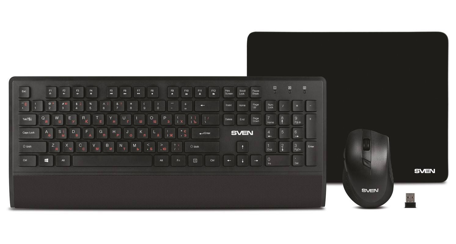 SVEN Комплект беспроводной клавиатура + мышь + коврик KB-C3800W (104 кл.+12Fn, 800-1600DPI, 5+1 кл.)