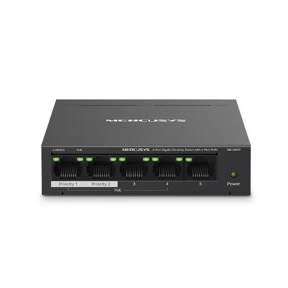Mercusys MS105GP Настольный коммутатор с 5 гигабитными портами (4 порта PoE+)