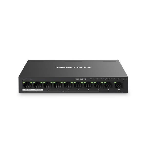 Mercusys MS110P Настольный коммутатор с 10 портами 10/100 Мбит/с (8 портов PoE+)