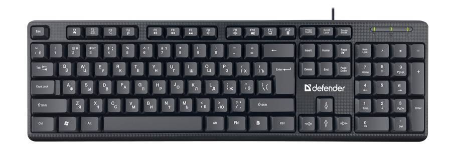 Defender Клавиатура проводная Daily HB-162, мембранная,104 кл., 12 (+FN) доп. клавиш, черный, USB, 1,8 м.