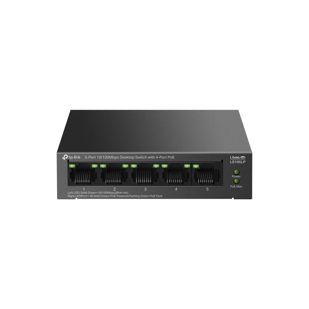 TP-Link LS105LP Настольный коммутатор с 5 портами 10/100 Мбит/с (4 порта PoE), стальной корпус