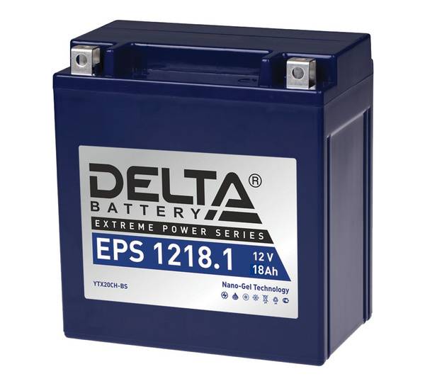 Стартерный мото аккумулятор Delta EPS 1218.1 12В/18Ач, клемма Болт + гайка Ø 6 мм (151х87х161мм (166мм); 5,96кг