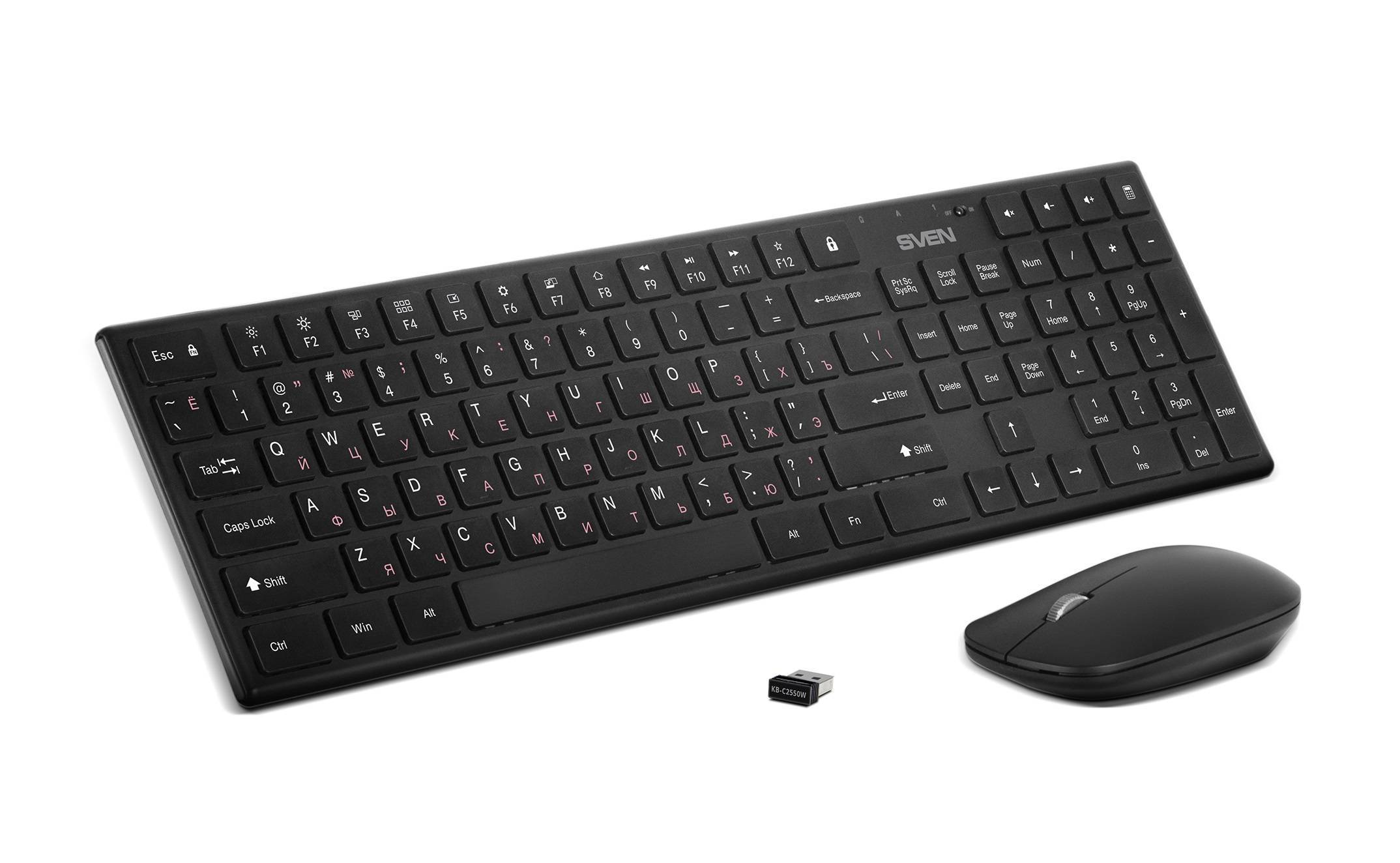 SVEN Комплект беспроводной ножничная клавиатура + мышь KB-C2550W чёрный (109 кл.,12Fn, 1000DPI, 2+1 кл.)