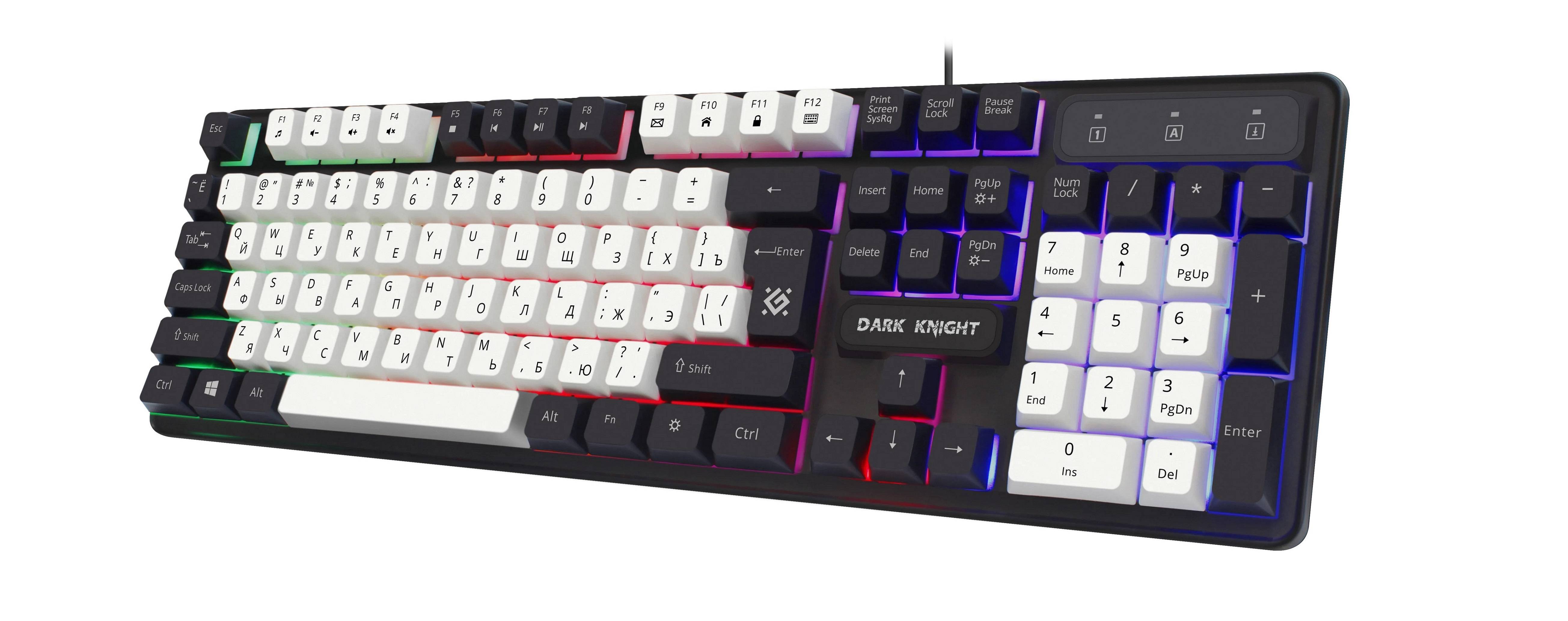 Defender Игровая клавиатура проводная Dark Knight GK-077 RU,бел-черн,104кн, радужная