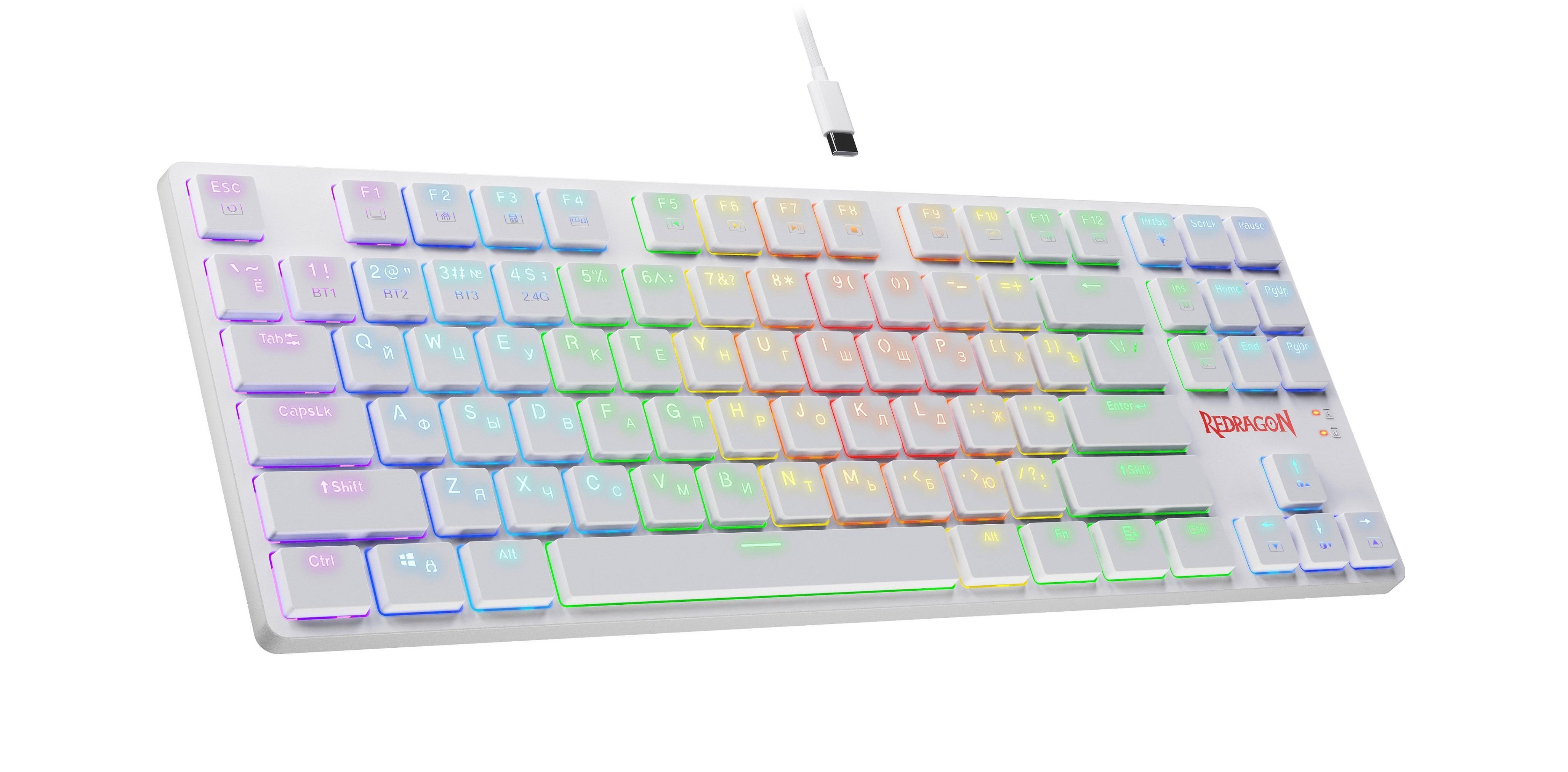 Redragon Механическая клавиатура Anubis RU,RGB,белый,BT+2.4G,тонкая