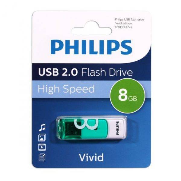 Флеш накопитель 8GB PHILIPS VIVID2.0 8GB, USB 2.0