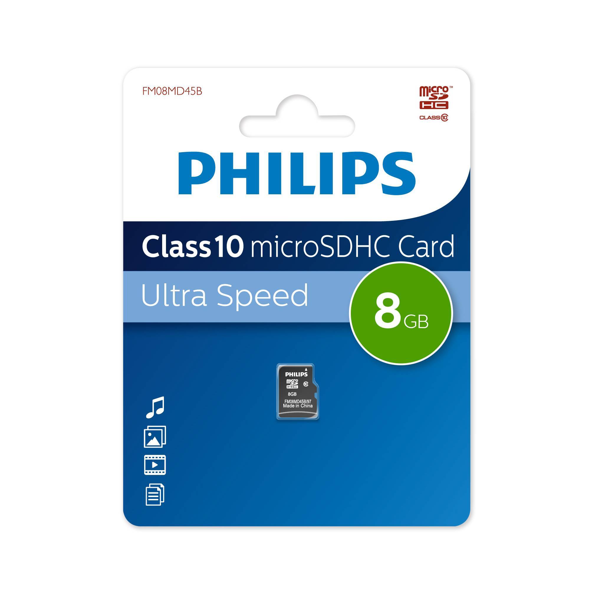 Флеш карта microSD 8GB PHILIPS microSDHC Class 10 (SD адаптер)