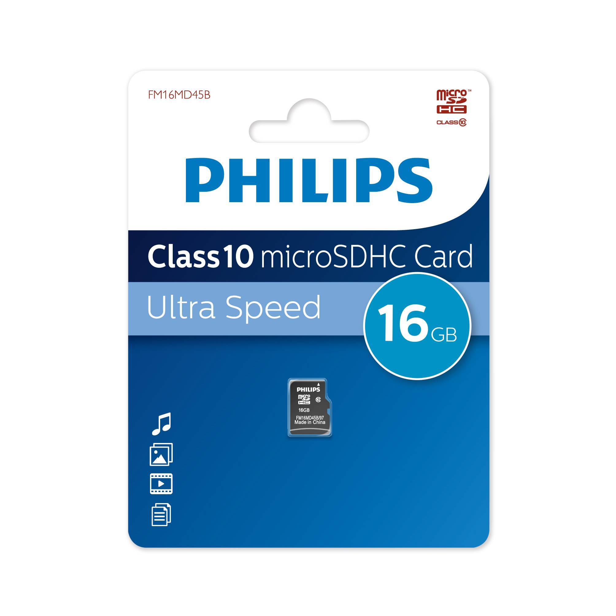 Флеш карта microSD 16GB PHILIPS microSDHC Class 10 (SD адаптер)