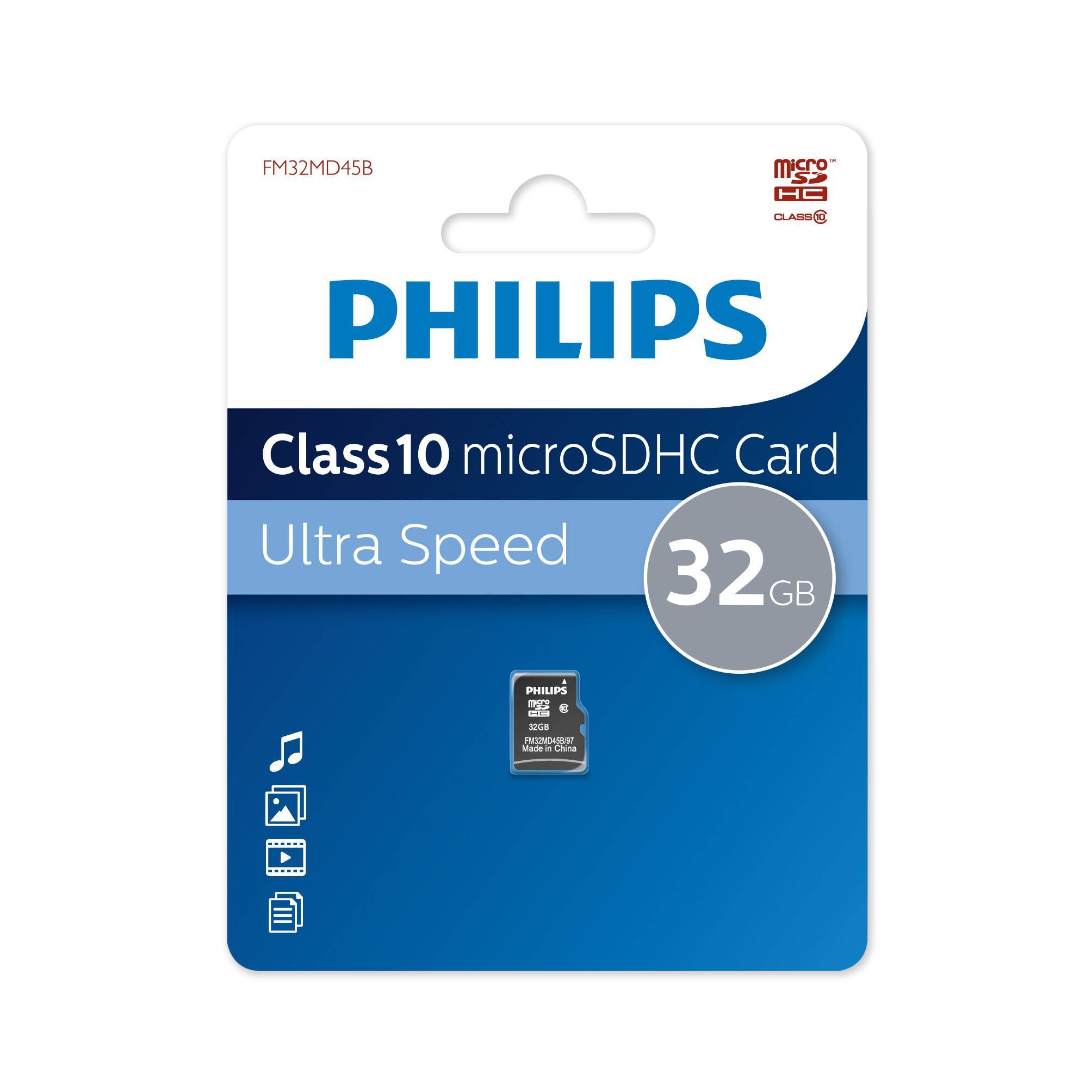 Флеш карта microSD 32GB PHILIPS microSDHC Class 10 (SD адаптер)