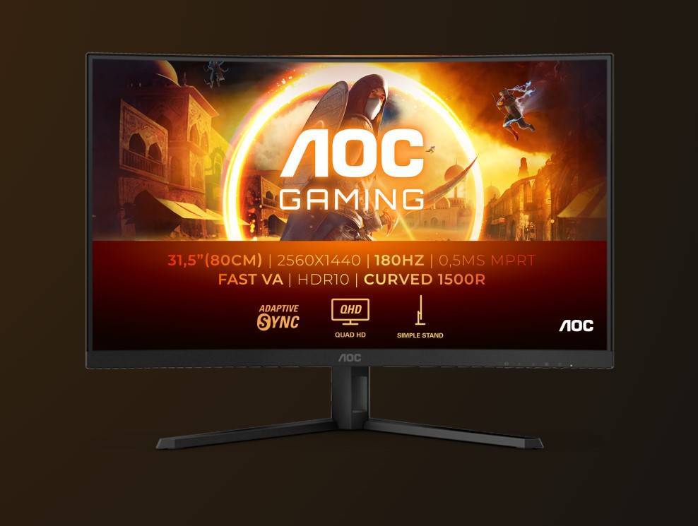МОНИТОР 32" AOC CQ32G4VE Black (VA, изогнутый, 2560x1440, 180Hz, 0.5 ms, 178°/178°, 300 cd/m, 3500:1, +2xHDMI 2.0, +DP)