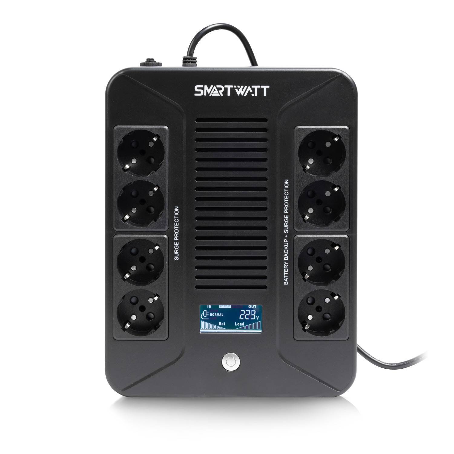 ИБП SMARTWATT UPS SAFE PRO LCD 600 Line-interactive 600VA/360W Brick (Euro x8, USB, RJ11/RJ45 protection, LCD, 275x210x9