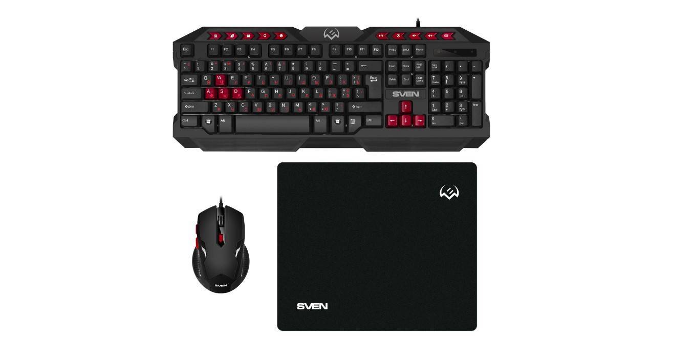SVEN Комплект игровой клавиатура + мышь + коврик GS-9200 (114 кл,, 8 смен. кл., 800-2400DPI, 5+1кл.)