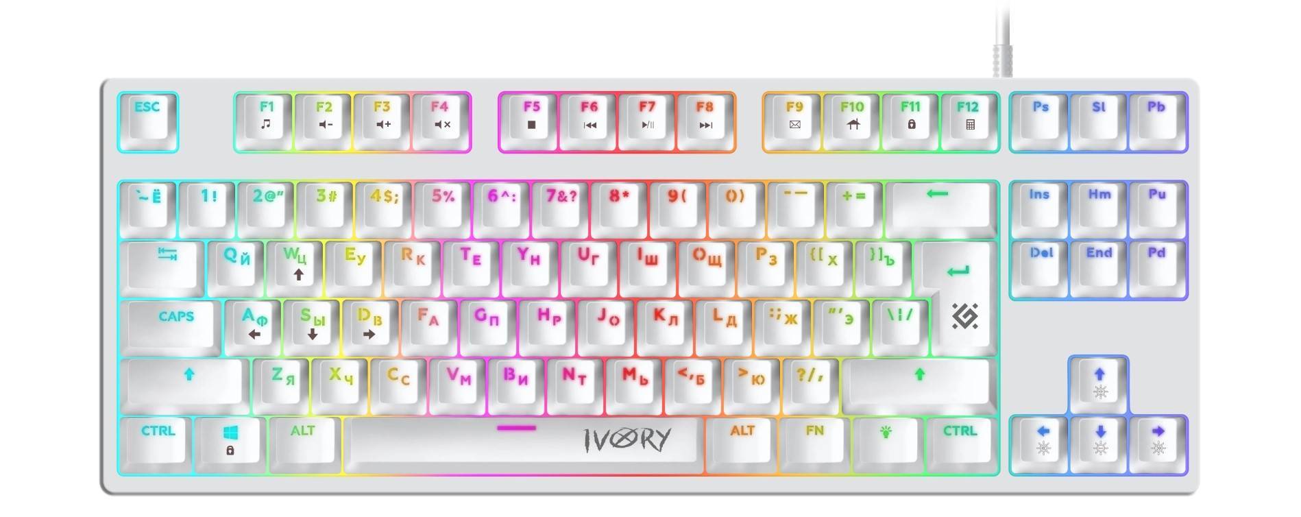 Defender Механическая клавиатура Ivory GK-579 RU, 87кн,1.5м,крас.свитчи, RGB