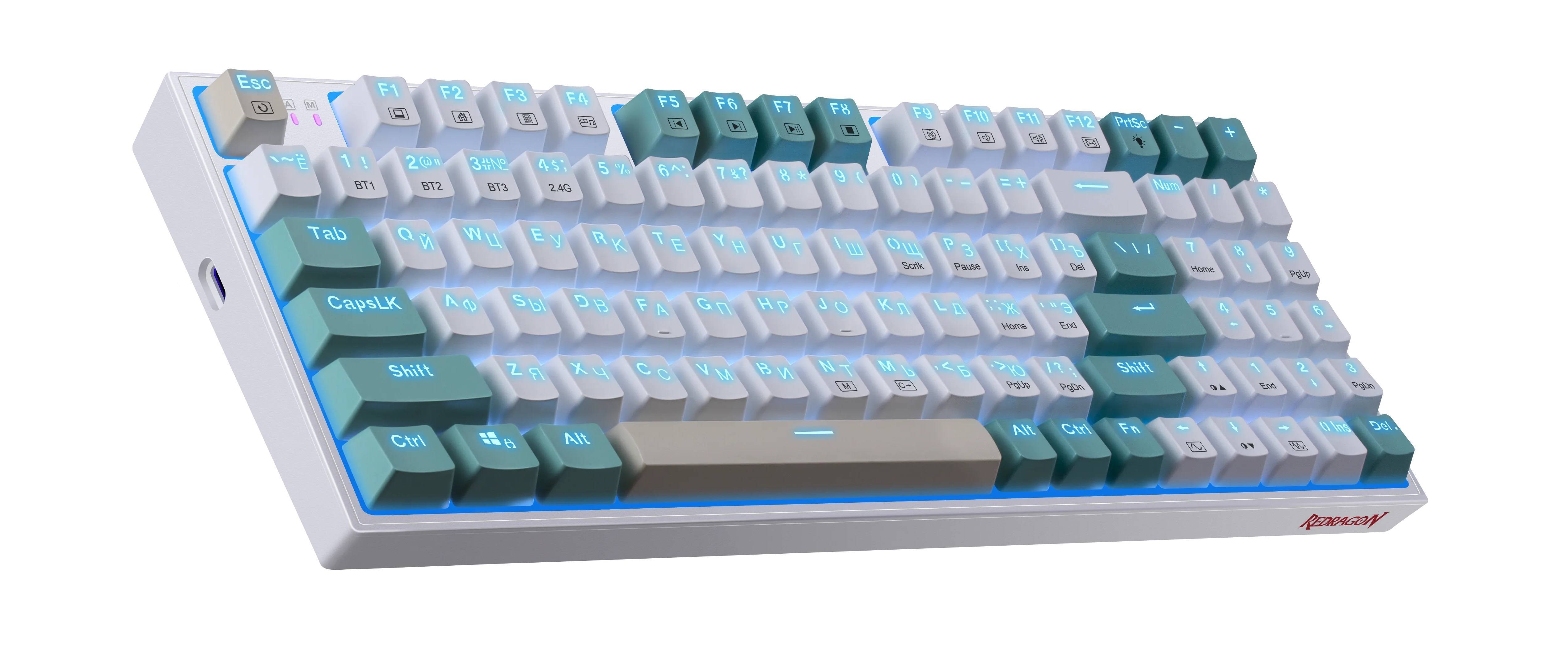 Redragon Клавиатура беспроводная Veigar RU,RGB,BT+2.4G,бело-голубой