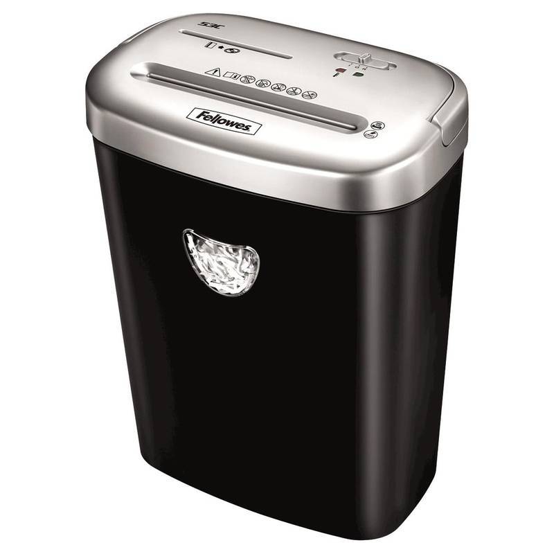 Fellowes® Шредер Powershred 53C, DIN P-4, 4х35мм, 10лст., 23лтр.,уничт.: скобы,скр., пл.карты,CD.