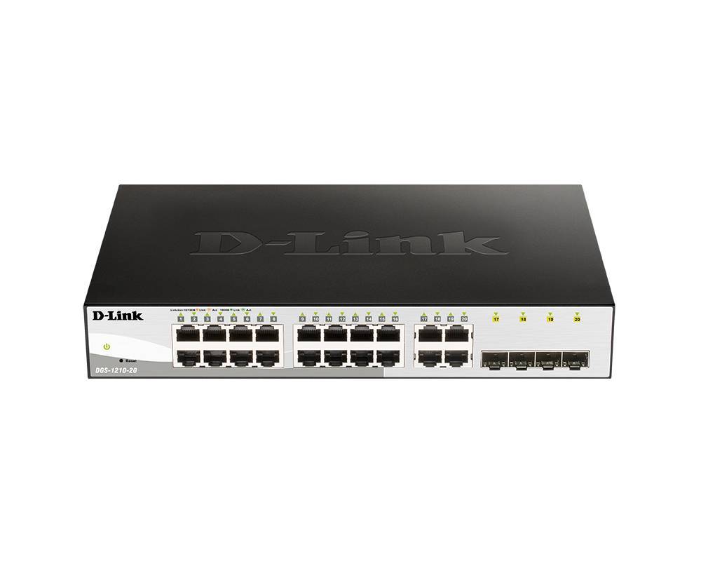 D-Link DGS-1210-20/F2A Настраиваемый L2 коммутатор с 16 портами 10/100/1000Base-T и 4 комбо-портами 100/1000Base-T/SFP