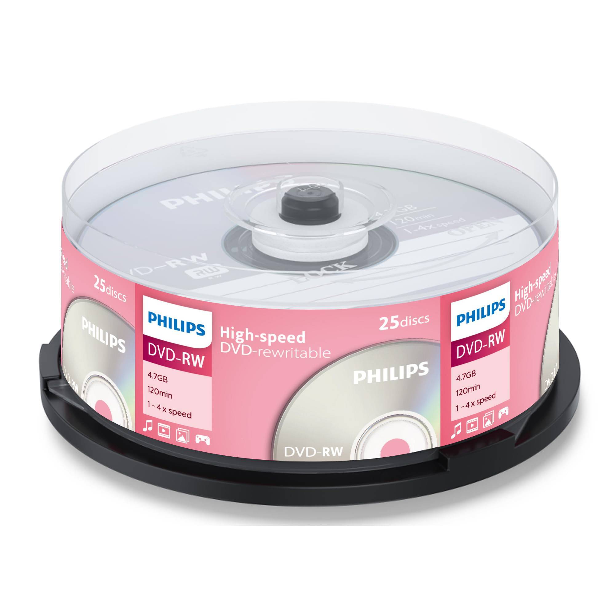 Диск DVD-RW Philips 4.7 Gb, 4x, Cake Box (25)