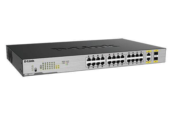 D-Link DGS-1026MP/B2A Неуправляемый коммутатор с 24 портами 10/100/1000Base-T, 2 комбо-портами 100/1000Base-T/SFP
