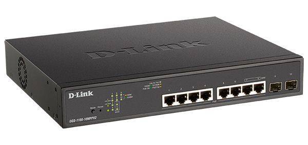 D-Link DGS-1100-10MPPV2/A3A Настраиваемый L2 коммутатор с 8 портами 10/100/1000Base-T и 2 портами 1000Base-X SFP