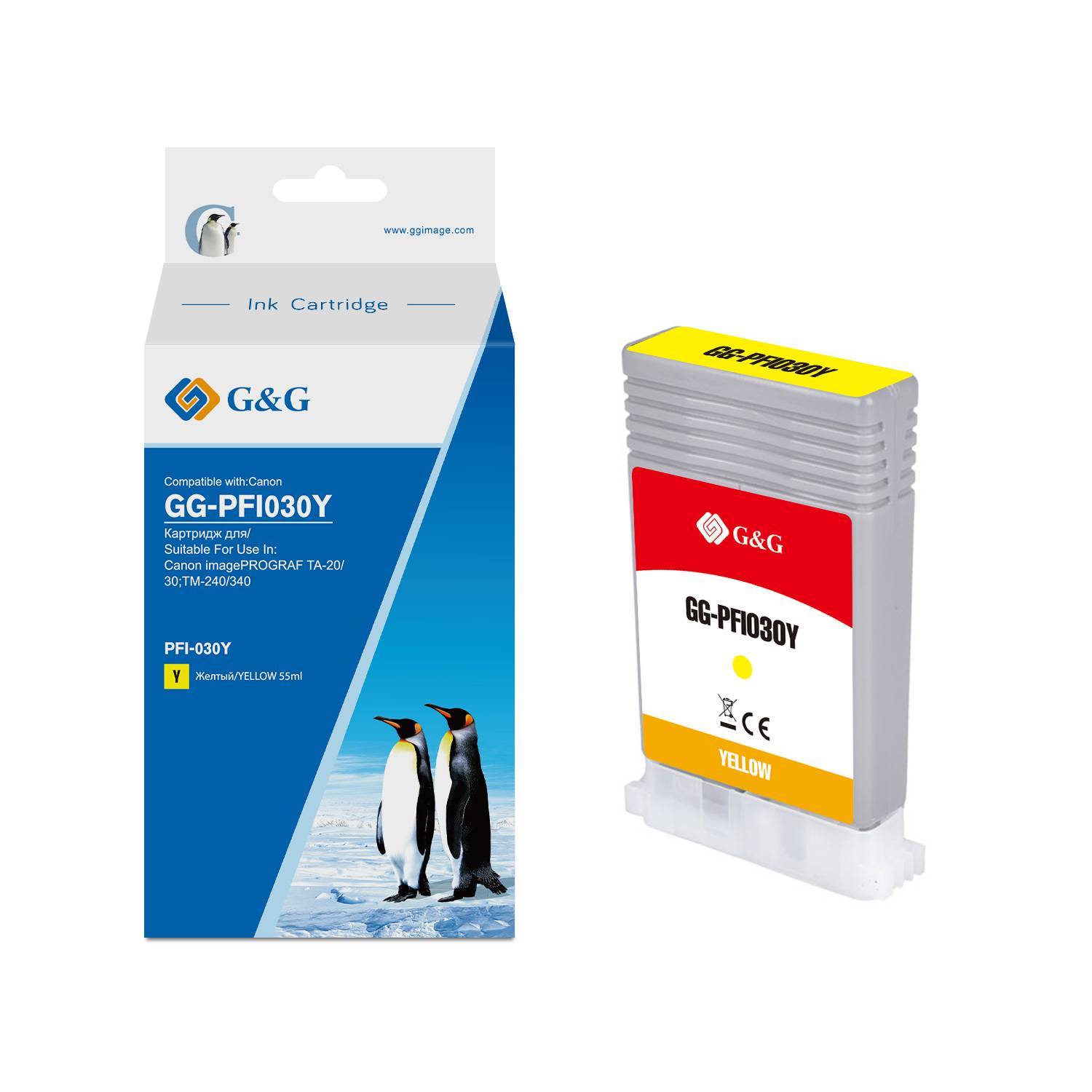 Картридж струйный G&G, аналог Canon PFI030Y (3492C001) желтый 55ml