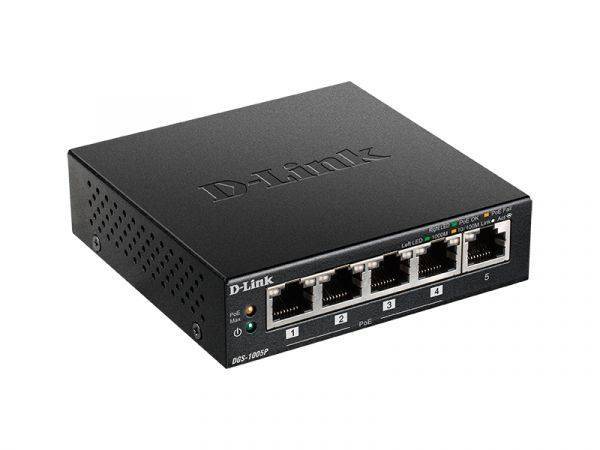 D-Link DGS-1005P/B3A Неуправляемый коммутатор с 5 портами 10/100/1000Base-T (4 порта PoE 802.3af/at, PoE‑бюджет 60 Вт)